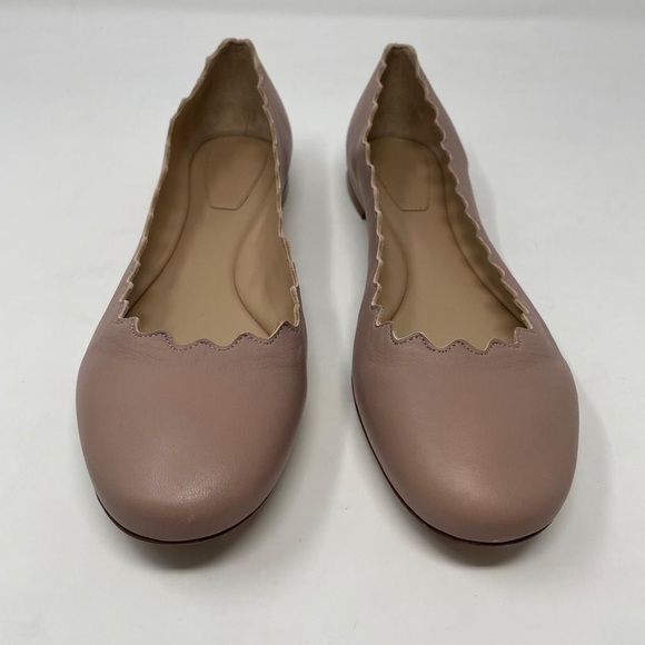 New Chloe Lauren Scalloped Leather Ballet Flats in Pink Tea - Picture 10 of 16